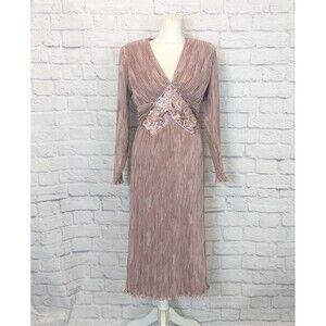 Vtg Ricki Lang for Nuit Dusty Rose Pleated Dress Size 8 Embellished